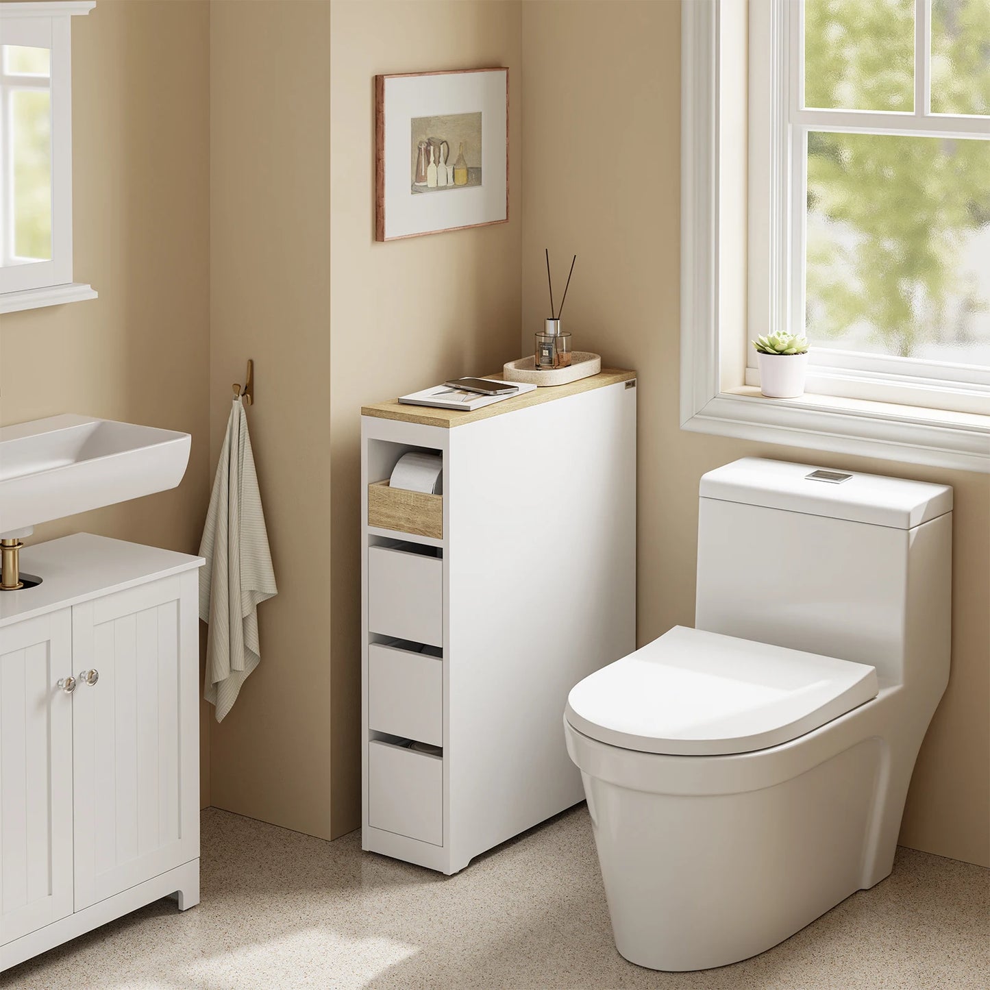 Armario Auxiliar para Baño de 20 cm con 3 Cajones y Ruedas