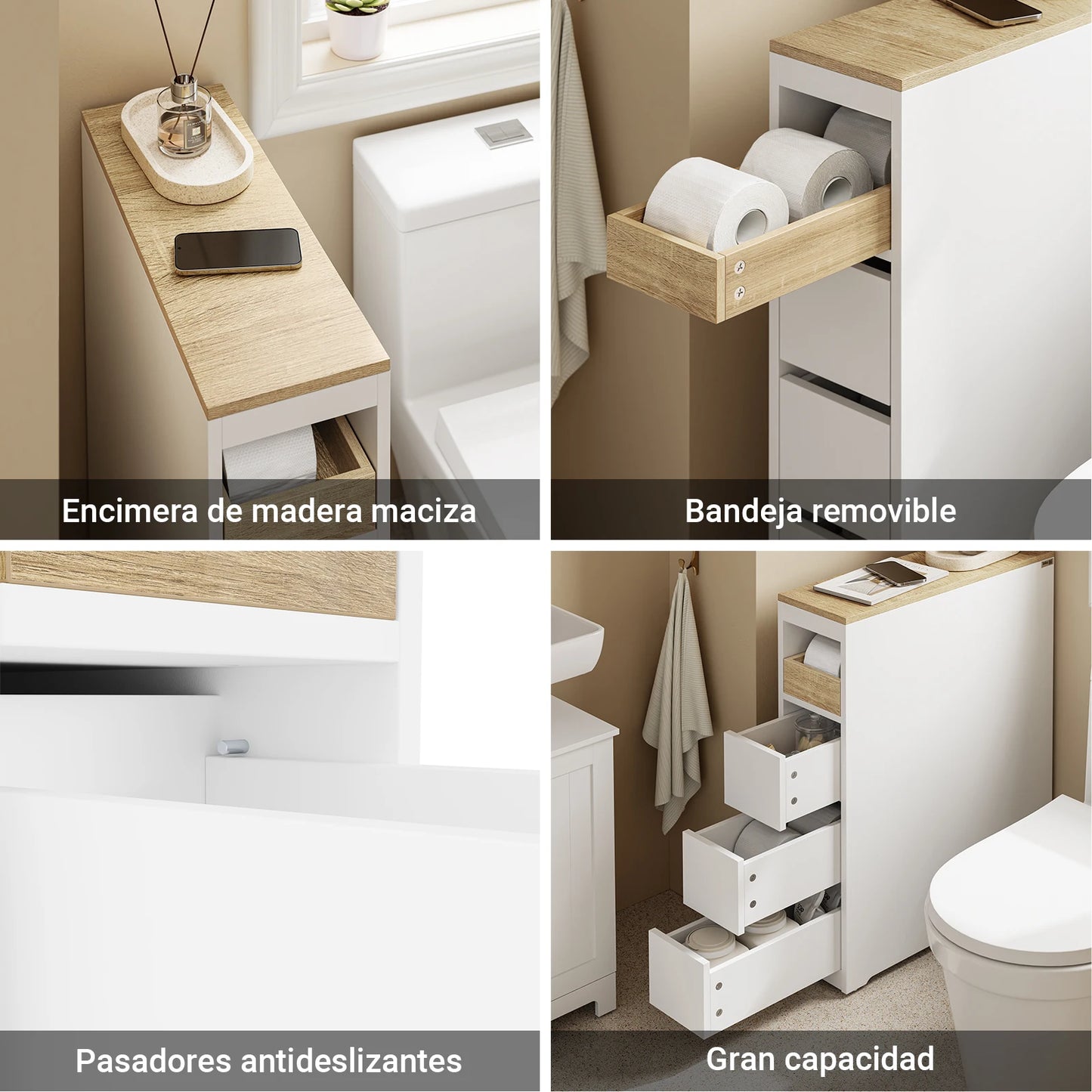 Armario Auxiliar para Baño de 20 cm con 3 Cajones y Ruedas