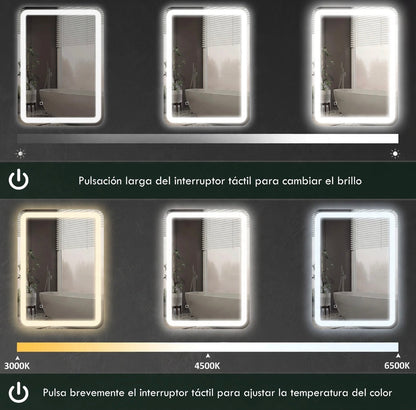 Espejo de Pared con Luz LED Regulable para Baño
