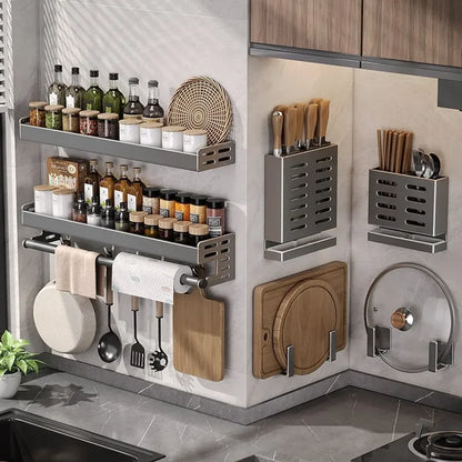 Estante Organizadora de Cocina sin Perforación de Aluminio Espacial
