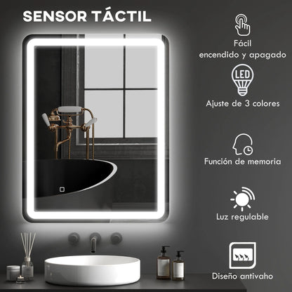 Espejo de Pared con Luz LED Regulable para Baño