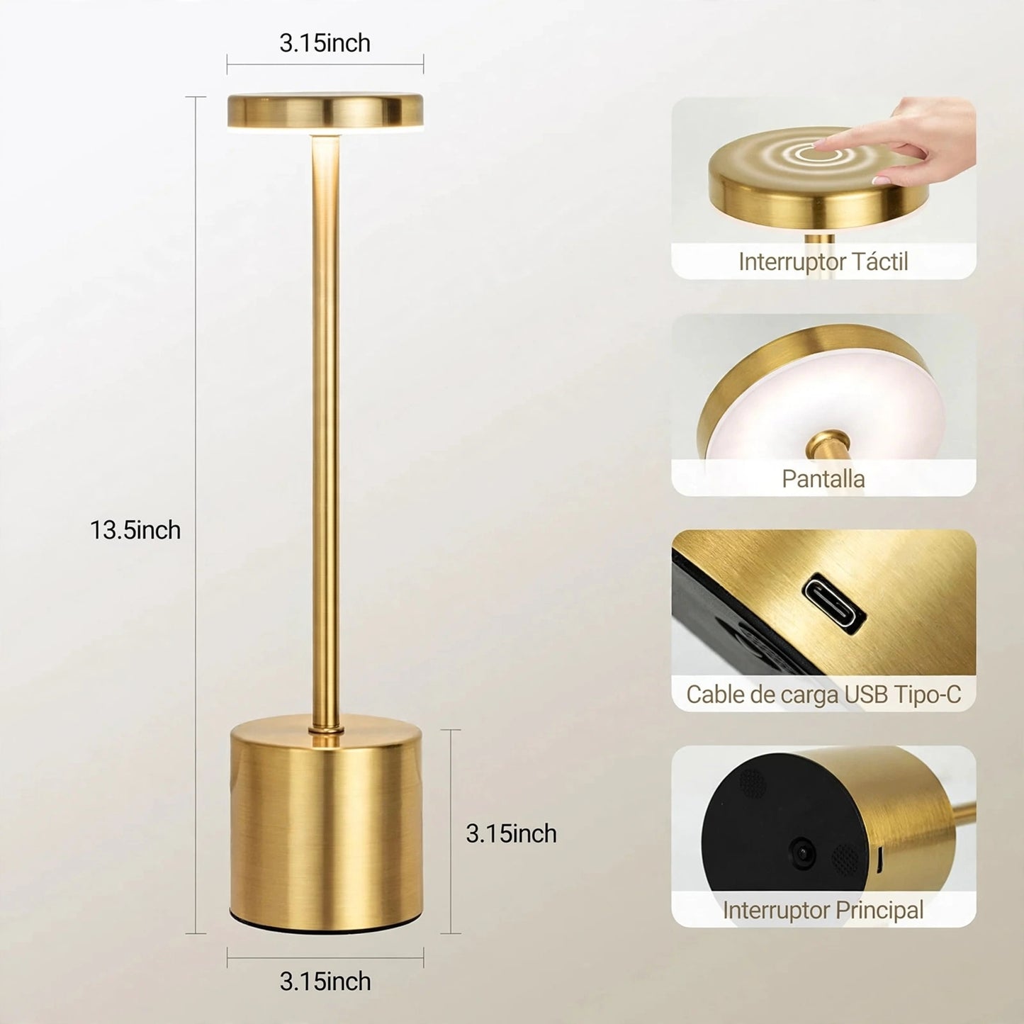 Lámpara de Mesa LED Táctil Recargable USB | Luz Nocturna Portátil
